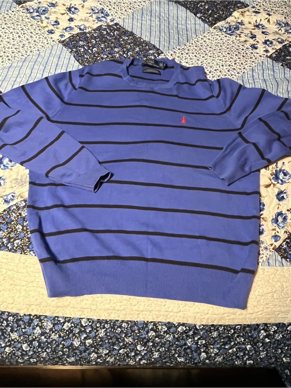 Polo by Ralph Lauren Blue Striped Crewneck Sweater Mens Small